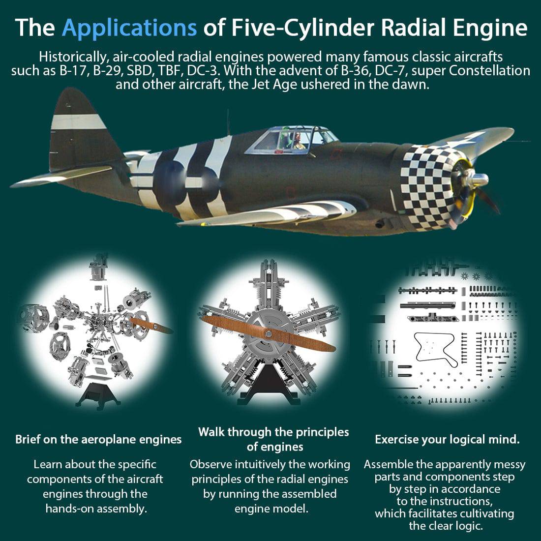 1/6 5-Cylinder Radial Engine Model Kit(230+pcs)