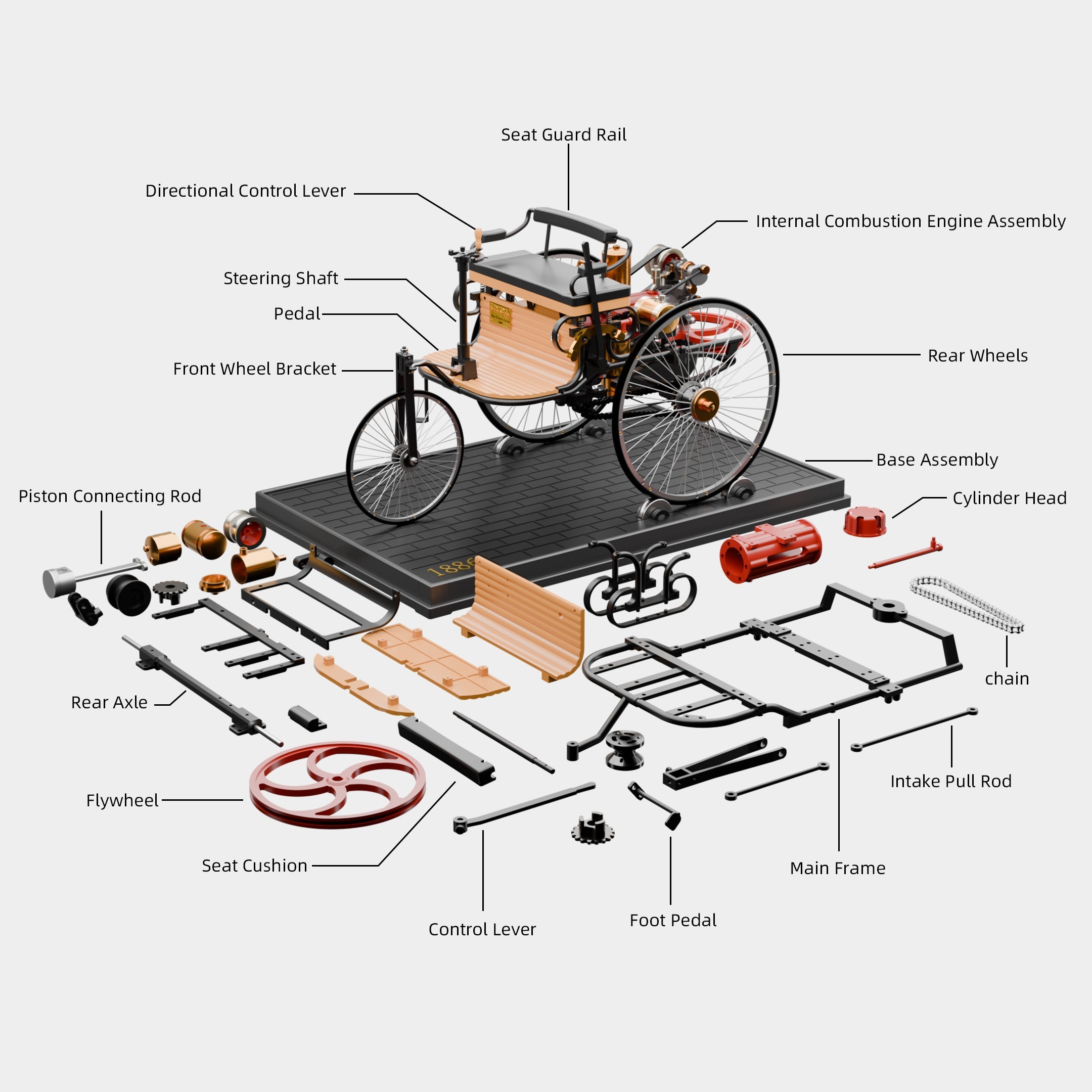World's 1st Automobile Full Metal Three-Wheel Model Kit(430+Pcs)