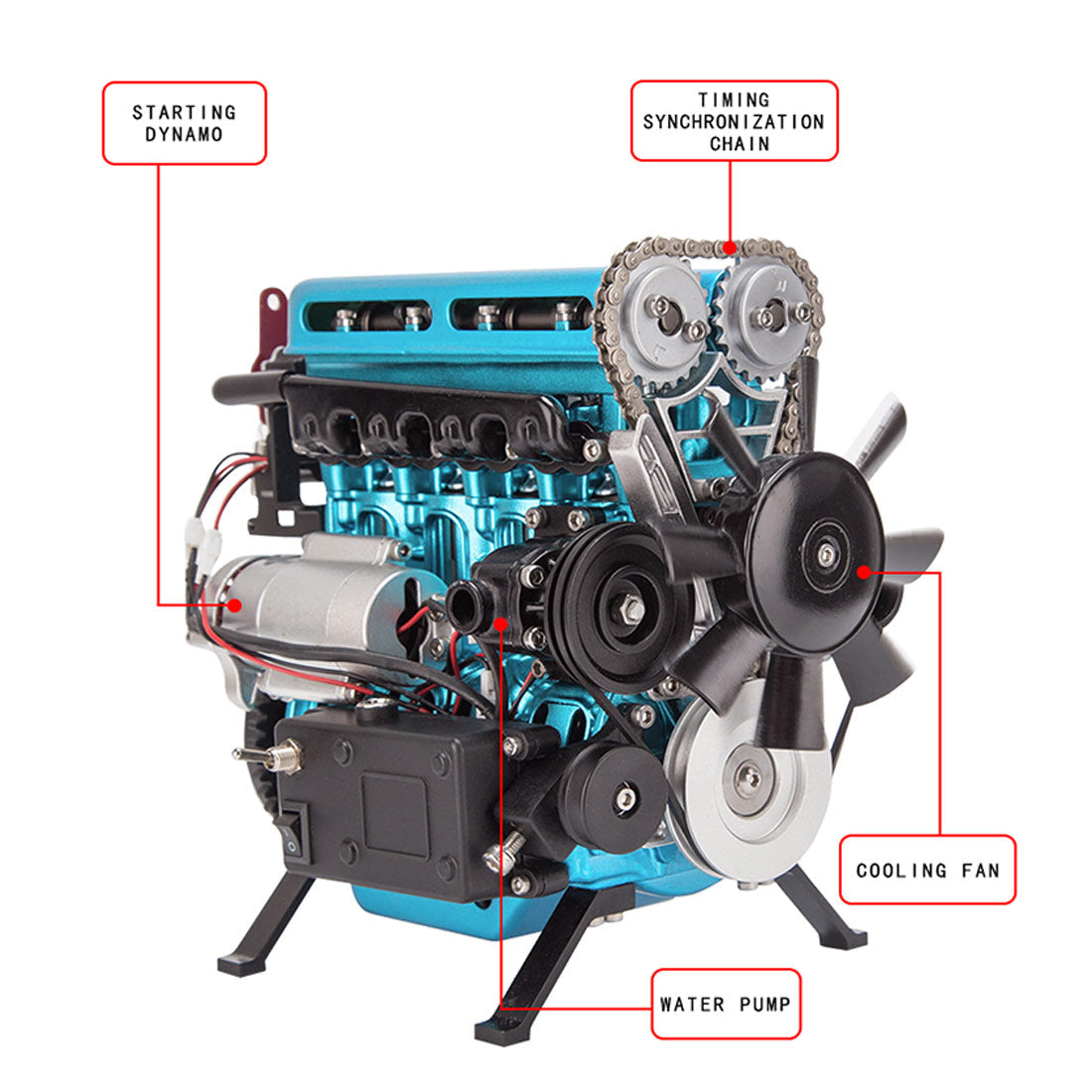 L4 Car Engine 3D Metal Turbocharged Mechanical Engine Kit (364+PCS)