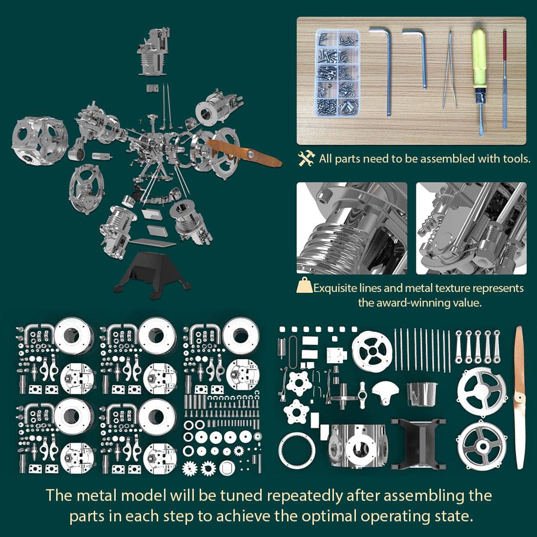 1/6 5-Cylinder Radial Engine Model Kit（230+pcs）