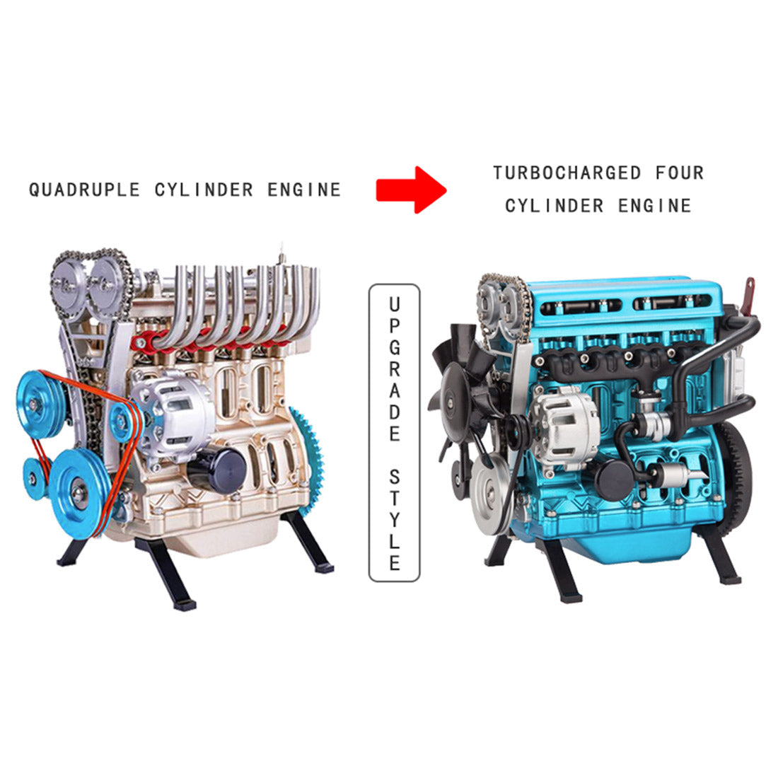 L4 Car Engine 3D Metal Turbocharged Mechanical Engine Kit  (364+PCS)