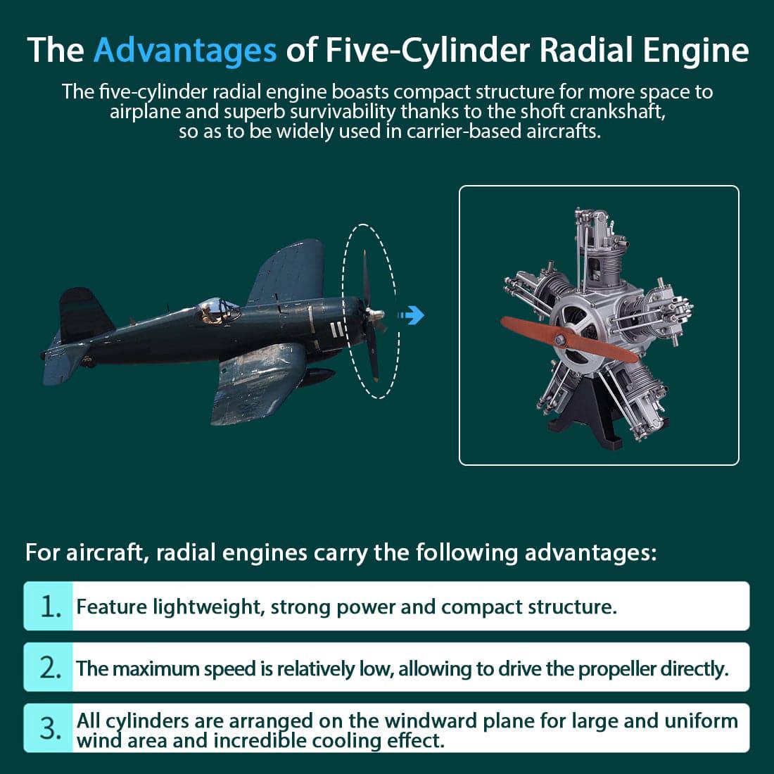 1/6 5-Cylinder Radial Engine Model Kit（230+pcs）