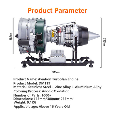 1/10 Mechanical Dual-Spool Turbofan Engine Model Kit（1000+Pcs）