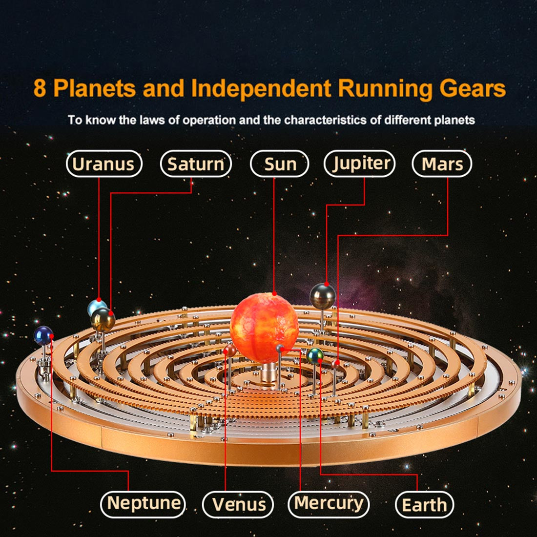 Metal Mechanical Solar System Model Kit Dynamic Orbital Desk Ornament（600+PCS）