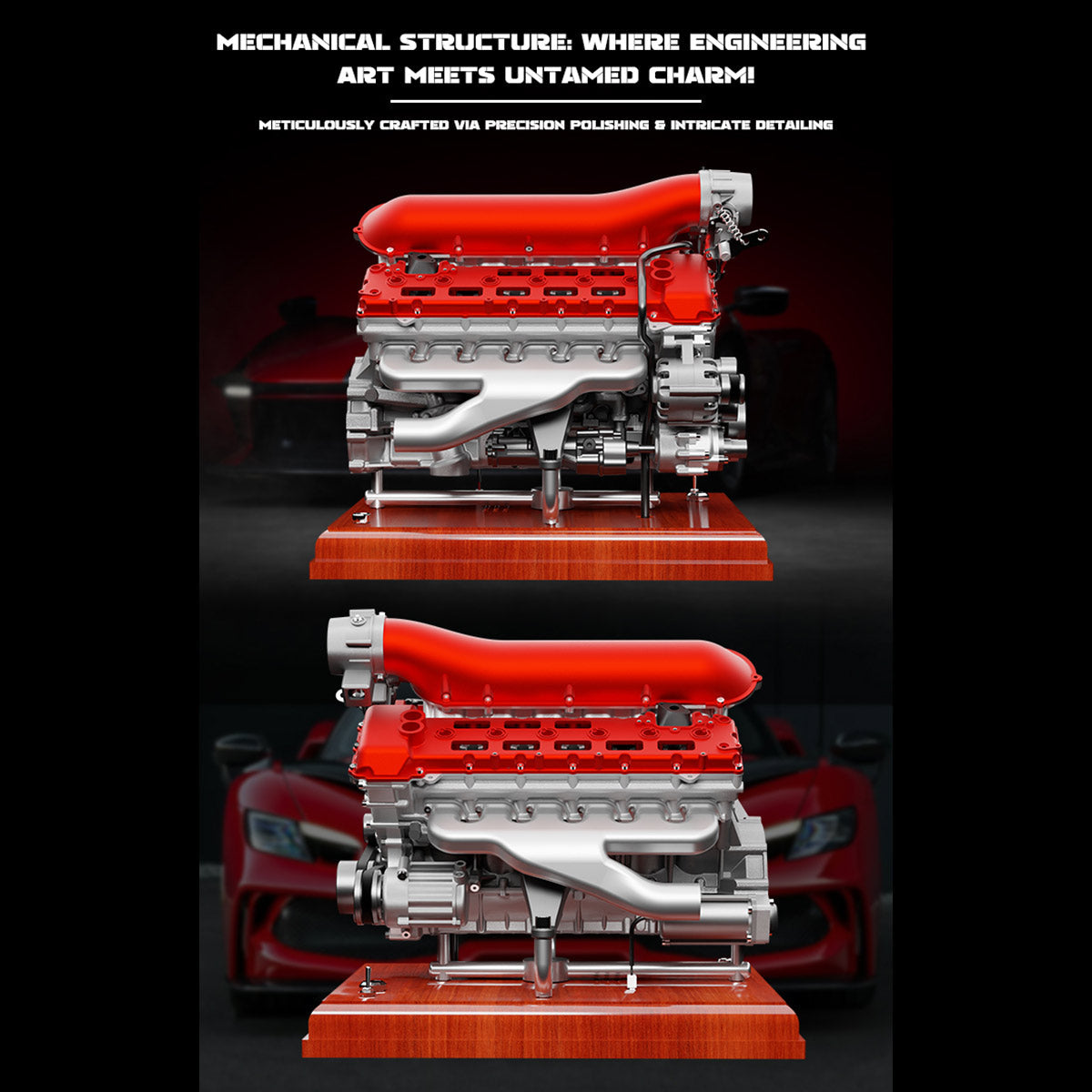 1/4 V12 Visible Electric Supercar Engine DIY Metal Kit（800+PCS）